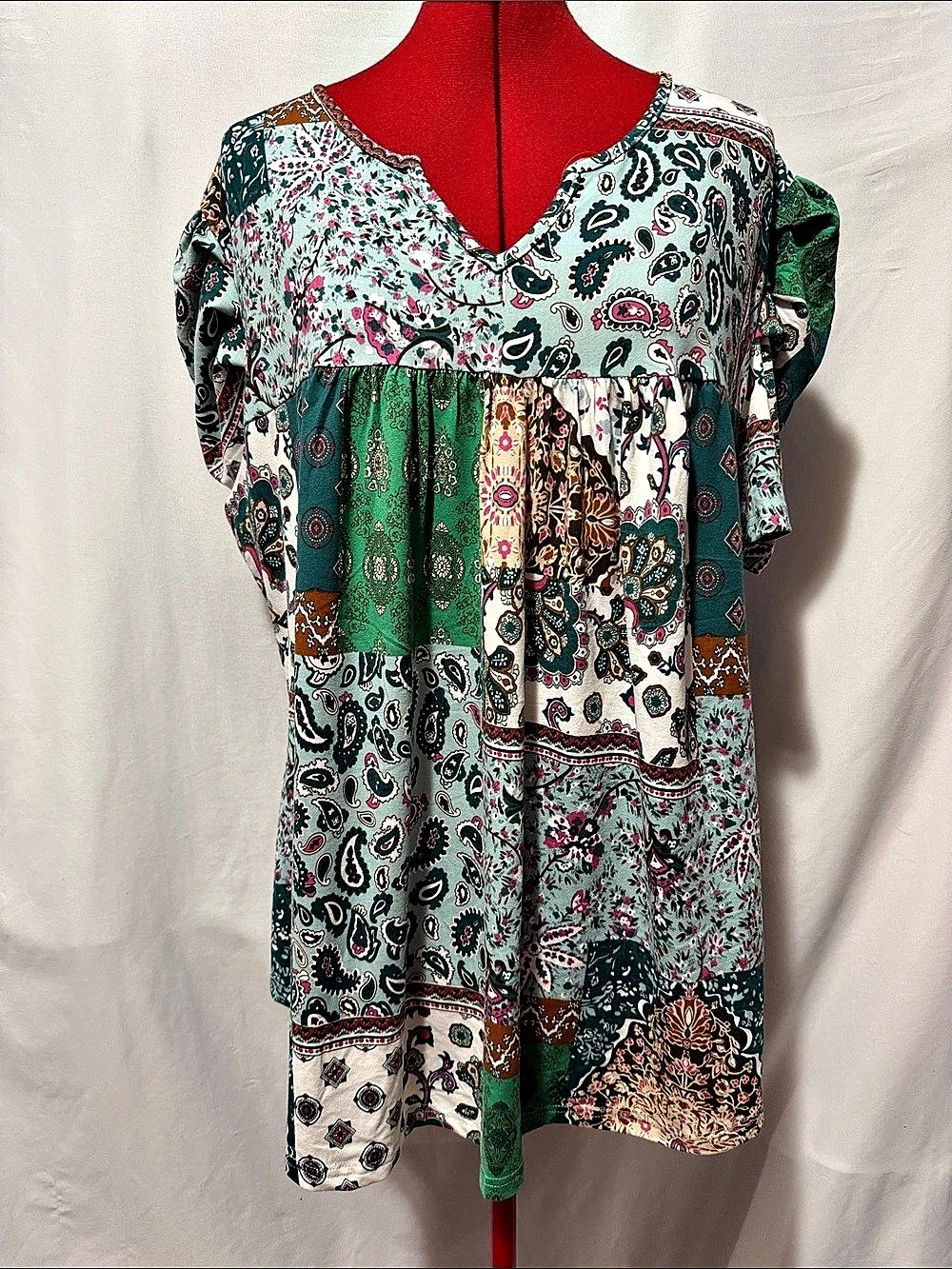 Paisley Mini Dress in Green & White Size 2XL Like New